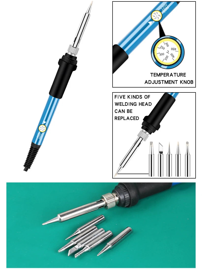 60W Adjustable Temperature Electric Soldering Iron  Welding Iron Rework Station Heat Pen Tips DIY Repair Tool