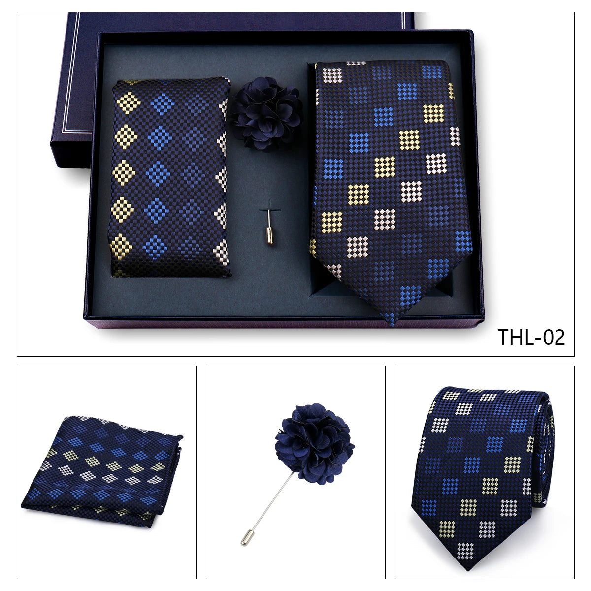 Elegant Ties For Men Classic Paisly Neck Tie Pocket Square Brooch Set With Gift Box Mens Business Wedding Suit Accessories