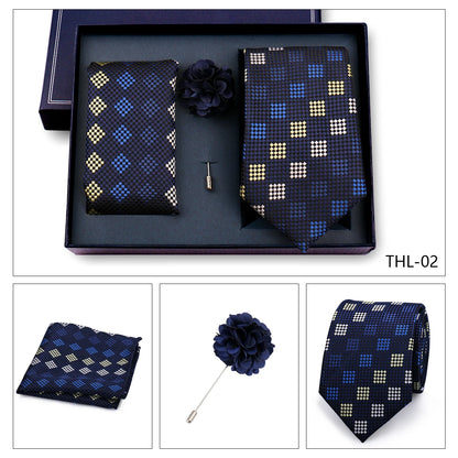 Elegant Ties For Men Classic Paisly Neck Tie Pocket Square Brooch Set With Gift Box Mens Business Wedding Suit Accessories