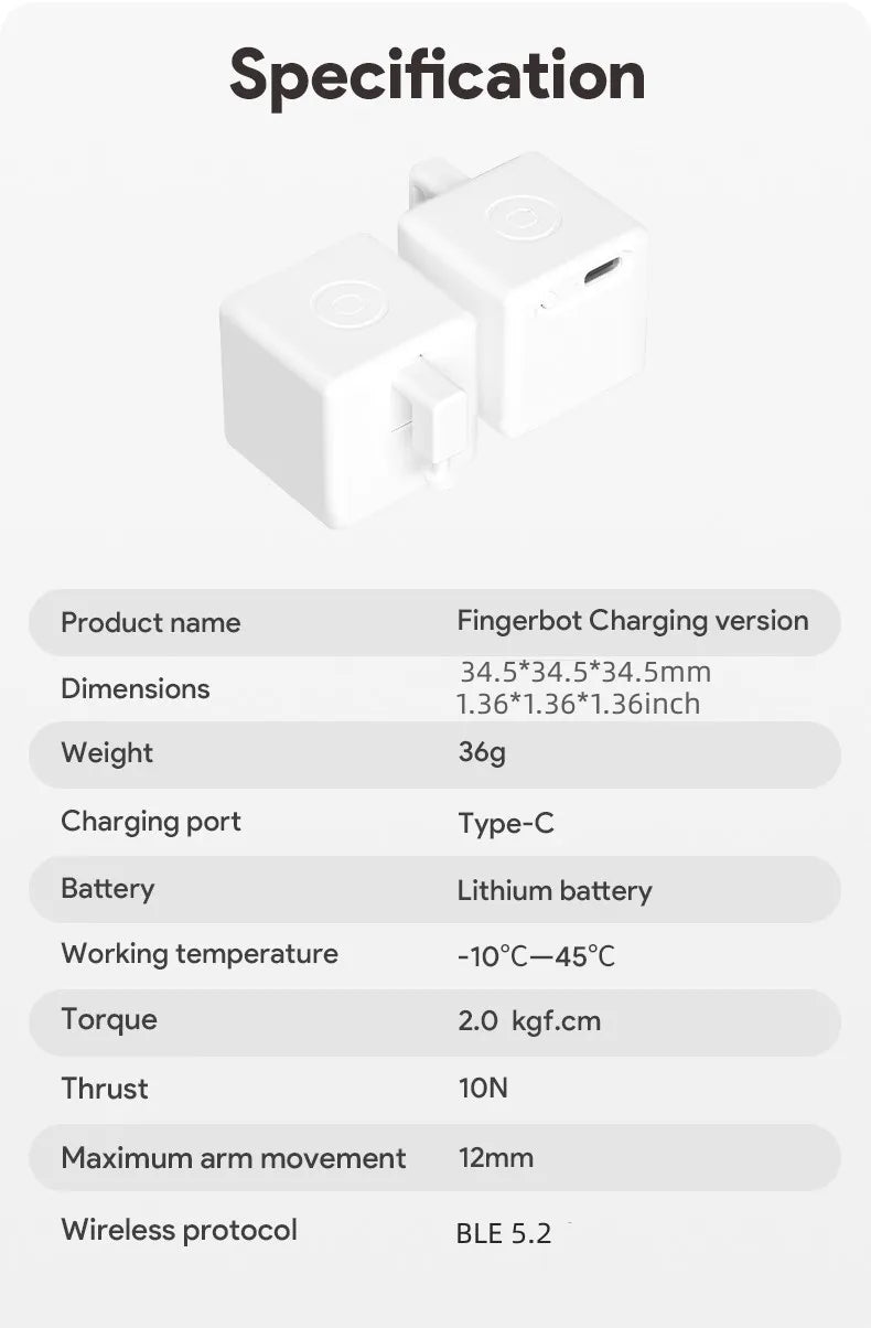 New Tuya Bluetooth Smart Touch Fingerbot Plus USB Charge Version Switch Button Pusher Arm Fingerbot Via Alice Alexa Google Home