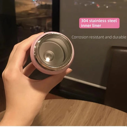 200/350ml Cute Mini Thermos Cup Stainless Steel Thermal Coffee Mug Portable Vacuum Flask Insulated Water Bottle with Button Lid