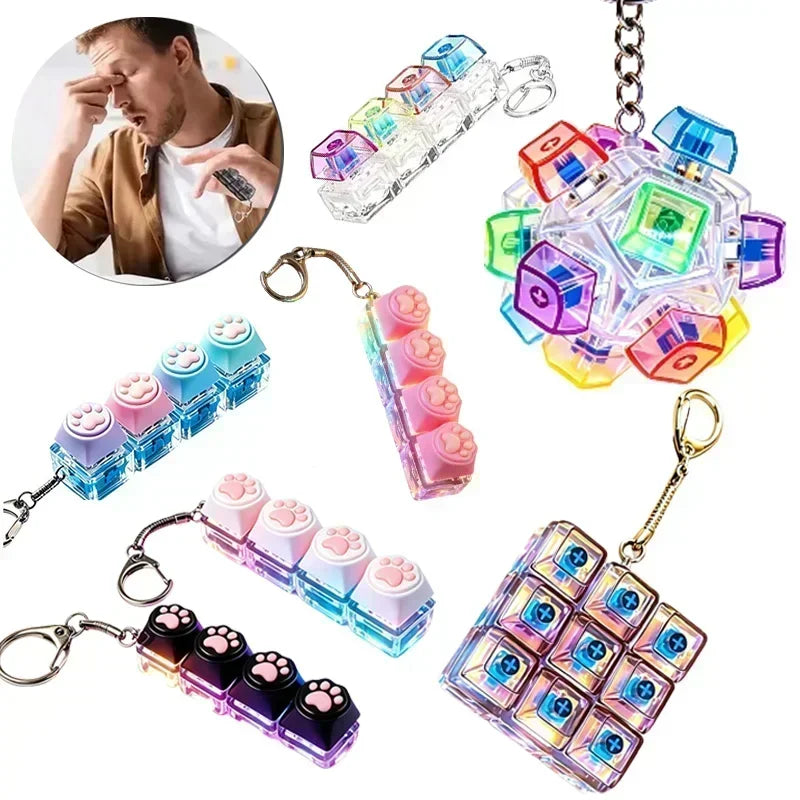 Original Multi-Style LED Light-Up Keycap Keychain Clicker Fidget Toy Stress Relief Portable Desk Accessory for Kids Adults