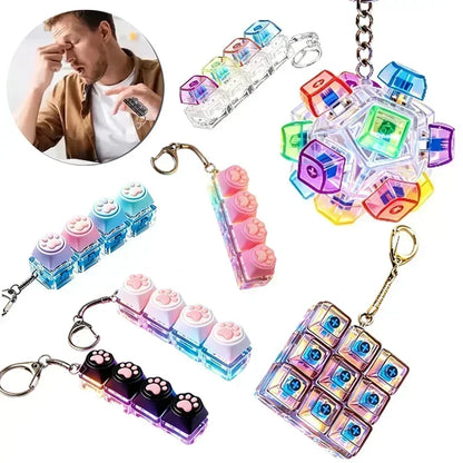 Original Multi-Style LED Light-Up Keycap Keychain Clicker Fidget Toy Stress Relief Portable Desk Accessory for Kids Adults