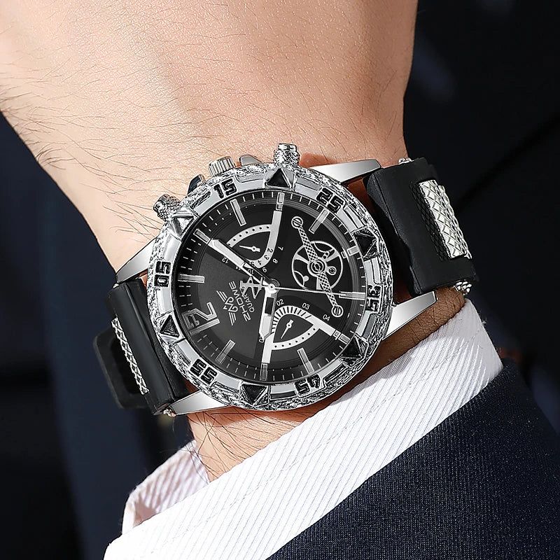 4PCS Fashion Silicone Strap Men Sports Watches Luxury Mens Business Watches Jewelry Set Reloj Hombre (Without Box)