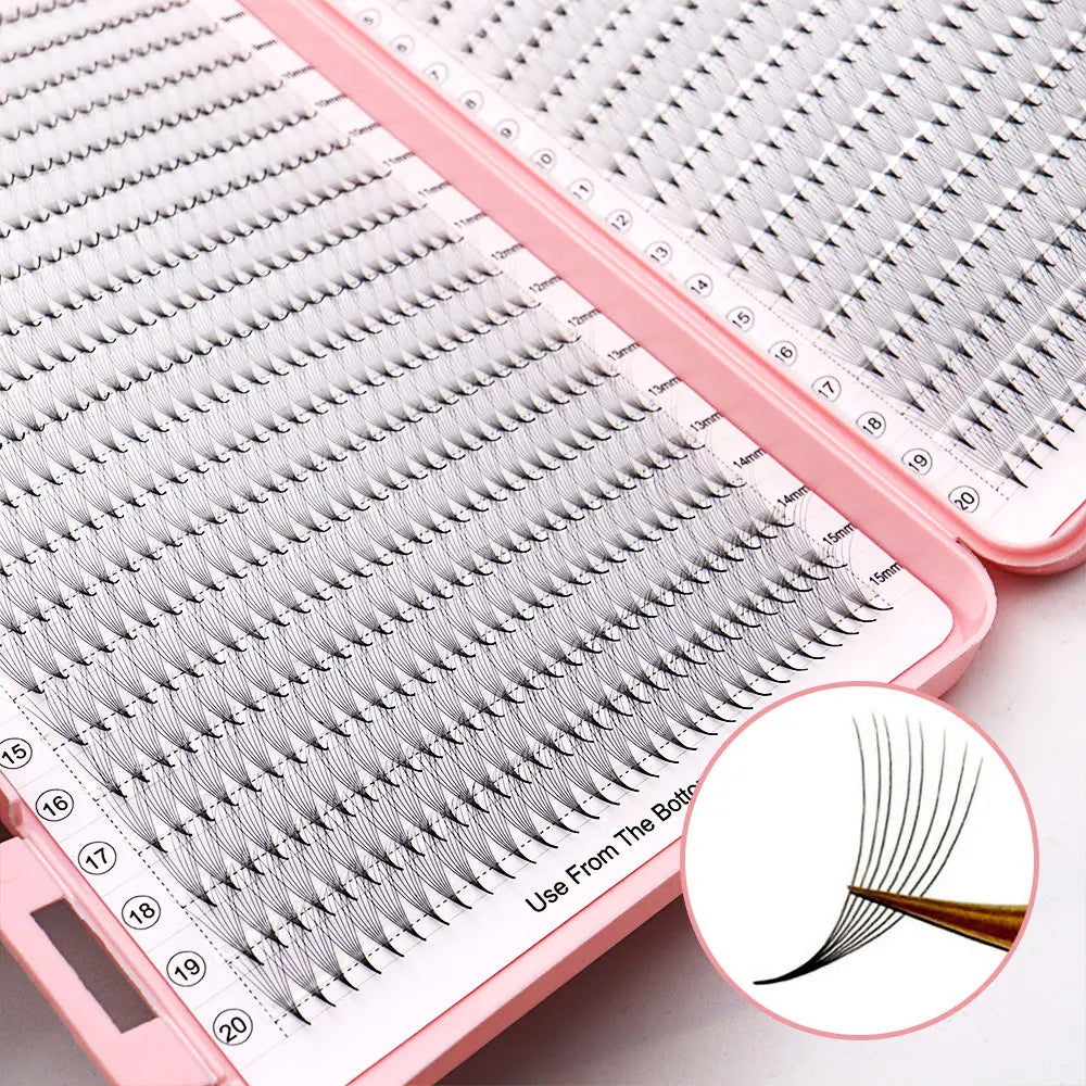 40Rows Handmade Eyelash Extensions Mega Trays Premade Narrow Volume Fans Ultra Dark Pointy Base for Professional Use