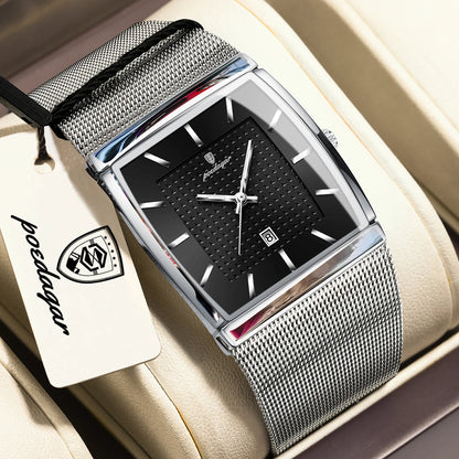 POEDAGAR Original Luxury Men's Wristwatch Stainless Steel Mesh Waterproof Luminous Date Man Watch Fashion Quartz Watches For Men