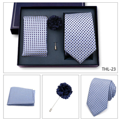 Elegant Ties For Men Classic Paisly Neck Tie Pocket Square Brooch Set With Gift Box Mens Business Wedding Suit Accessories