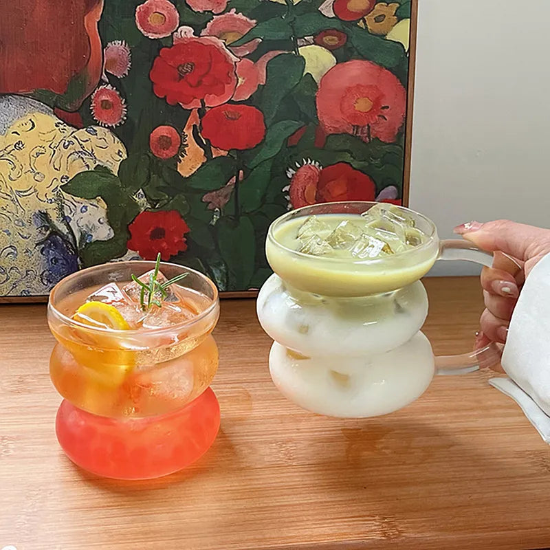 Transparant Drinking Glass Cup Creative Wave Shape Iced Coffee Tumbler Cup Juice Milk Tea Mug Drinkware Water Glasses Ripple Mug