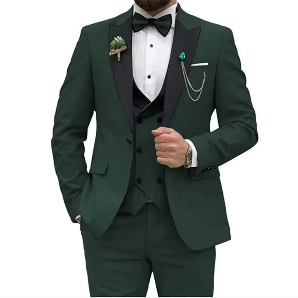 3 Pieces Men's Wedding Suits Formal Groom Tuxedo Slim Fit Business Blazer Double Breasted Vest Pants Set for Party