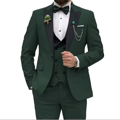 3 Pieces Men's Wedding Suits Formal Groom Tuxedo Slim Fit Business Blazer Double Breasted Vest Pants Set for Party