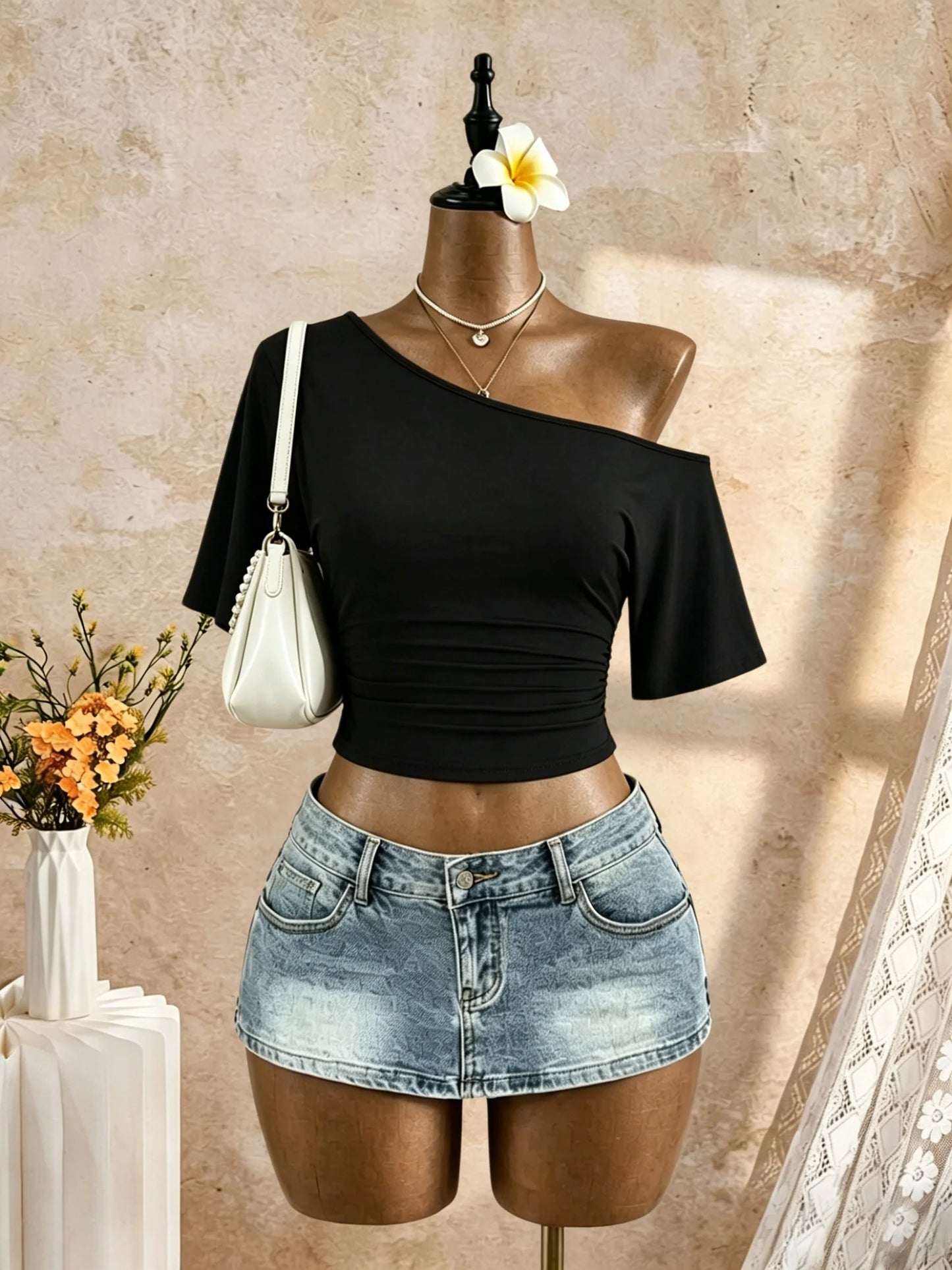 Women One Shoulder Short Sleeve Side Ruched Cropped T Shirt 2026 Summer Y2K Going Out Casual Streetwear Tops