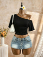 Women One Shoulder Short Sleeve Side Ruched Cropped T Shirt 2026 Summer Y2K Going Out Casual Streetwear Tops