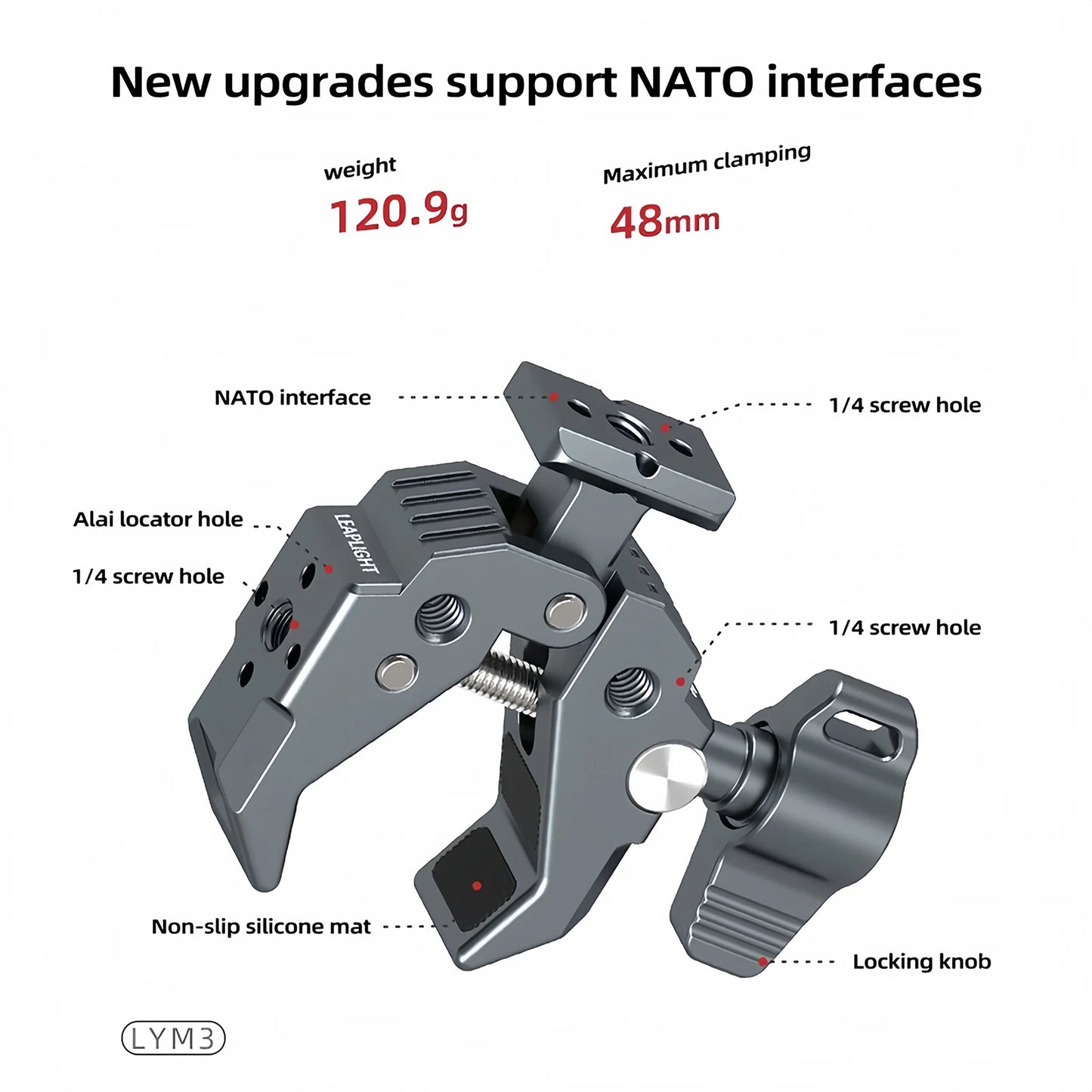 Camera Clamp Holder with NATO Mount, Heavy Duty Multifunctional Crab Claw Clip for DSLR Camera/Monitor/LED Light/Microphone