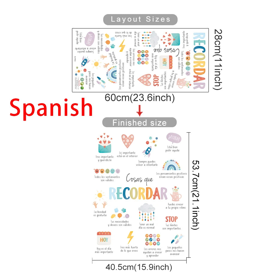 Spanish Things to Remember,Therapy Office Decor Wall Stickers for Kids Room Bedroom Nursery Home Decoration Wall Decals