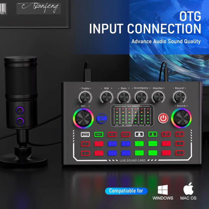 F009 Live Sound Card Broadcast quipment,Bluetooth Audio DJ Mixer with Microphone Set Device For Smartphone Live Streaming