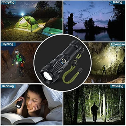 High Power Led Flashlight Telescopic Zoom Portable Rechargeable Led Lamp Emergency Spotlights Camping Torch