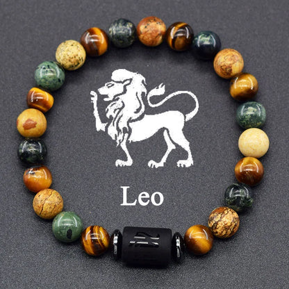 12 Zodiac Constellation Signs Bracelets for Men Women Real Natural Tiger Eye Stone Bead Bracelet Leo Taurus Charm Couple Jewelry