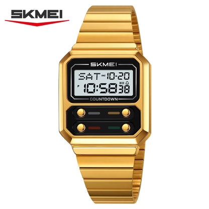 SKMEI 2448 Fashion Men Electronic Watch Vintage Business Luminous Calendar Waterproof Steel Strap Casual Digital Watches for Man