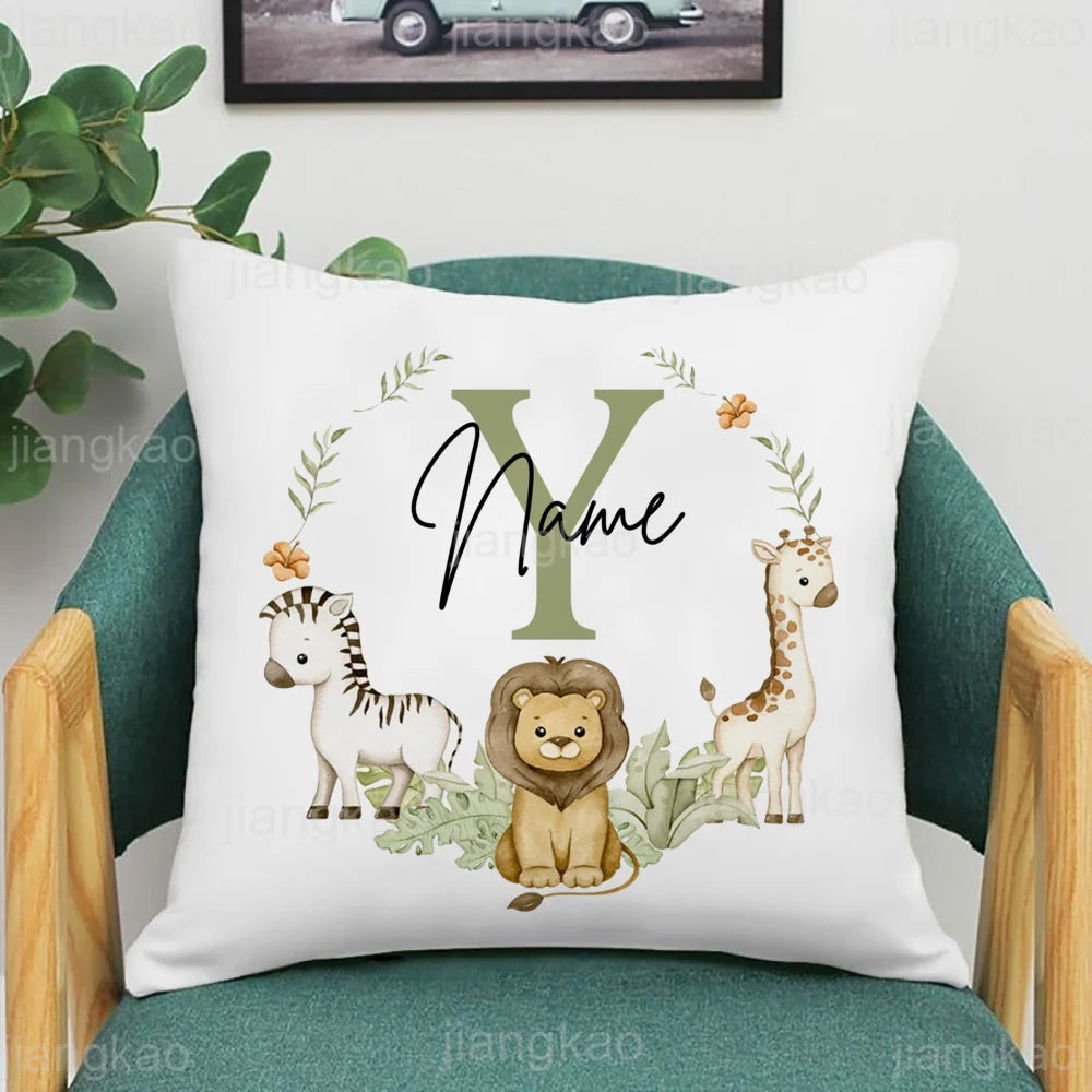 Animal with Name Pillow Case Personalized Pillow Dust Cover Bedroom Kids Wild Party Decoration Pillowcase Birthday Children Gift