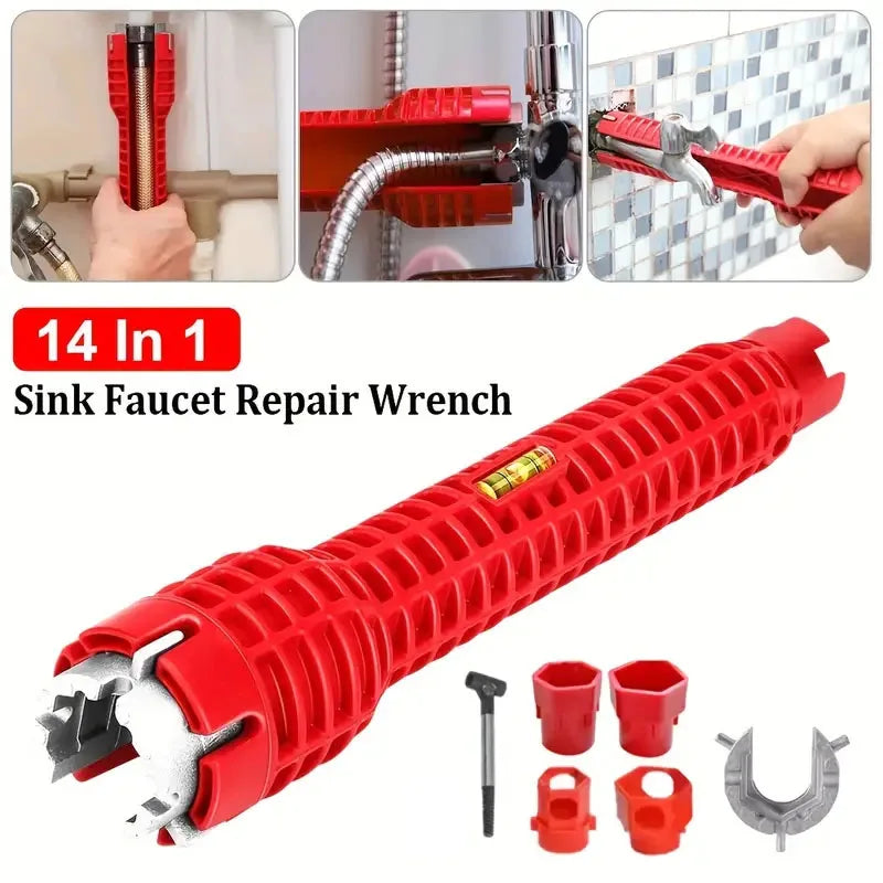 5/8/14 in 1 Multifunction Sink Faucet Wrench Plumbing Double Head Water Pipe Spanner Kit Hand Repair Tool for Bathroom Kitchen