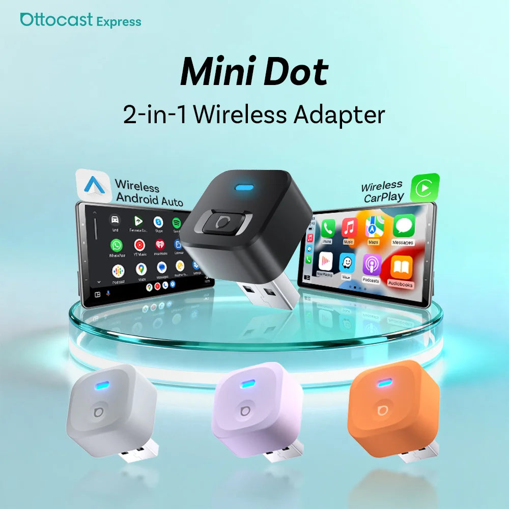 Ottocast Mini Dot 2in1 Wired To Wireless CarPlay Adapter Android Auto Dongle Smart AI Box Auto Connect Plug Play Car Accessories