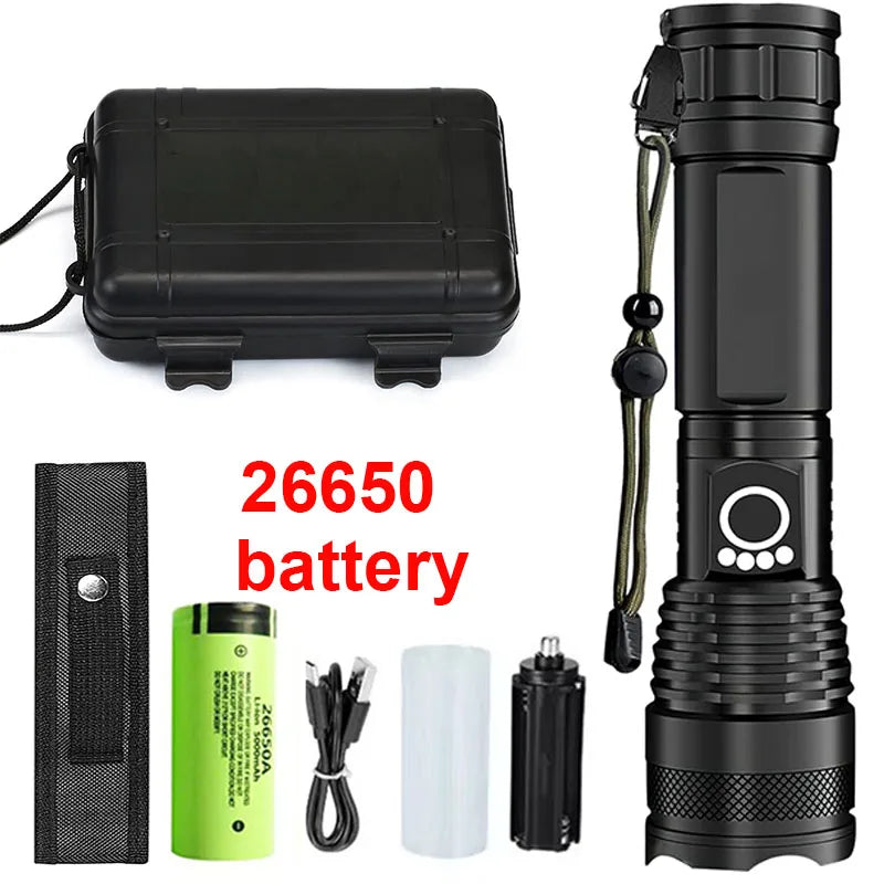 Aluminum Alloy Rechargeable Flashlight High Power Waterproof  Torch Light Zoomable with Storage Box Handheld Flash Lights