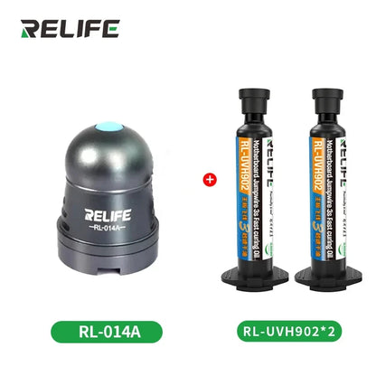2PCS RELIFE RL-UVH902 10ML UV 3S Quick-drying Solder Mask Ink for Mobile Phone Repair Jumping Wire + RL-014 UV curing light tool