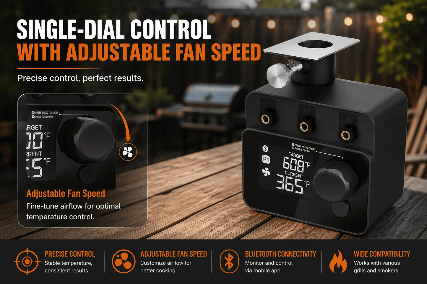 Wireless Bluetooth Meat Thermometer PID BBQ Fan Controller Temperature Control Probe for Smoker Kamado Oven