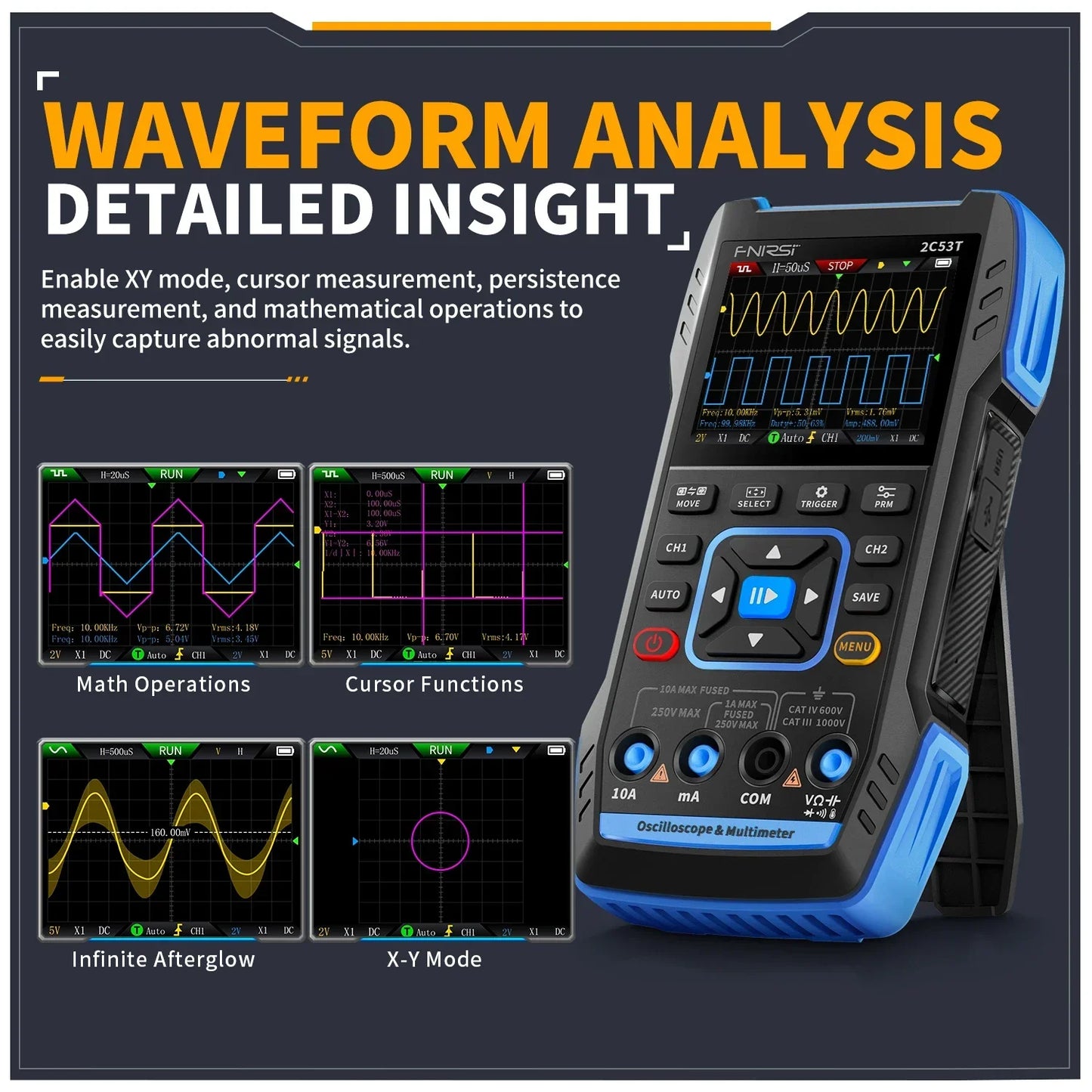 FNIRSI 2C23T 2C53T Upgrade 50MHz Handheld Digital Oscilloscope Multimeter Signal Generator 3 in 1 Dual Channel Automotive Tools