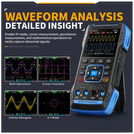 FNIRSI 2C23T 2C53T Upgrade 50MHz Handheld Digital Oscilloscope Multimeter Signal Generator 3 in 1 Dual Channel Automotive Tools