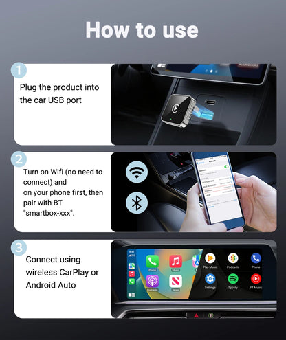 Bezprzewodowy CarPlay Android 2026 Nowy Inteligentny Adapter Samochodowy Bezproblemowy Plug&Play Stabilne połączenie BT WiFi Aktualizacja OTA Pasuje do 99% Pojazdów