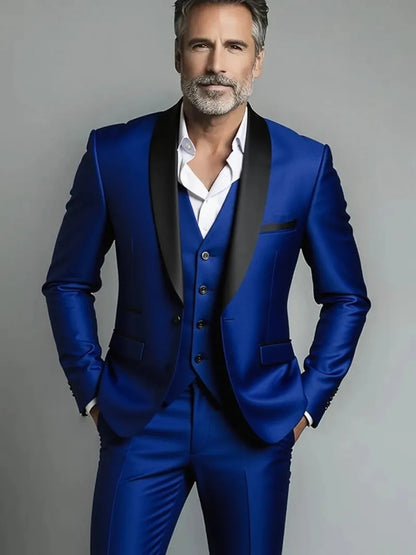 Black White Men Autumn Wedding Party Three Pieces Set Large Size Male Blazer Coat Pants and Vest Fashion Slim Fit Suit