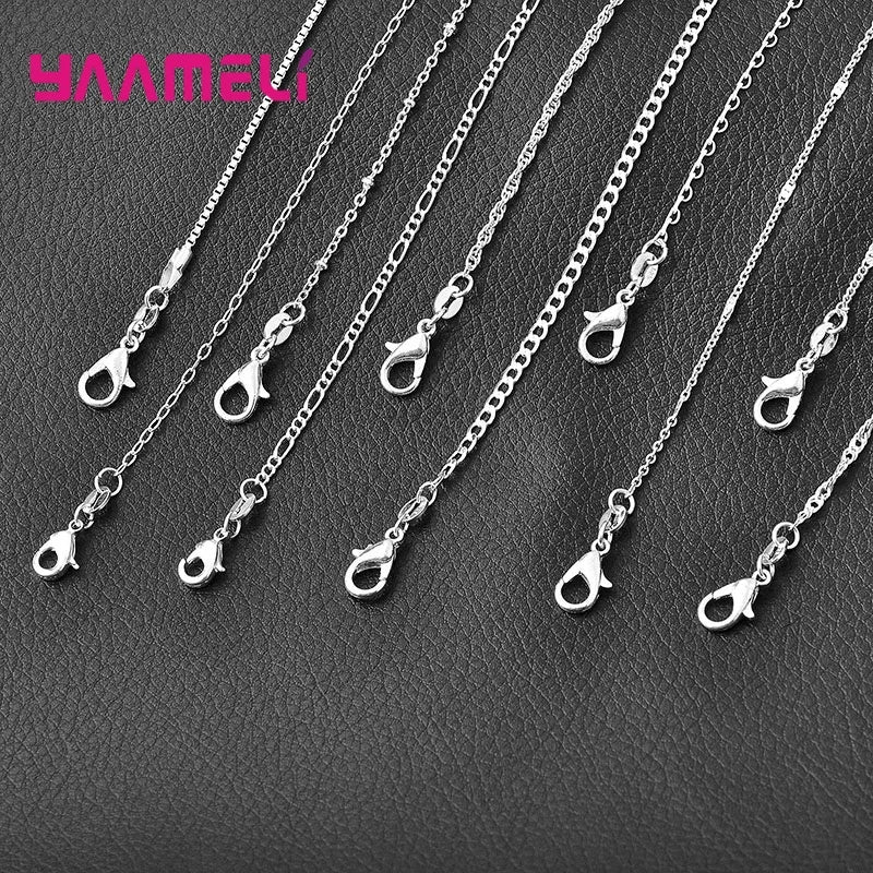 Authentic 5PCS Solid 925 Sterling Silver Jewelry Chains Necklace with Lobster Clasps fit Men Women Pendant 18 Designs 16-30 Inch