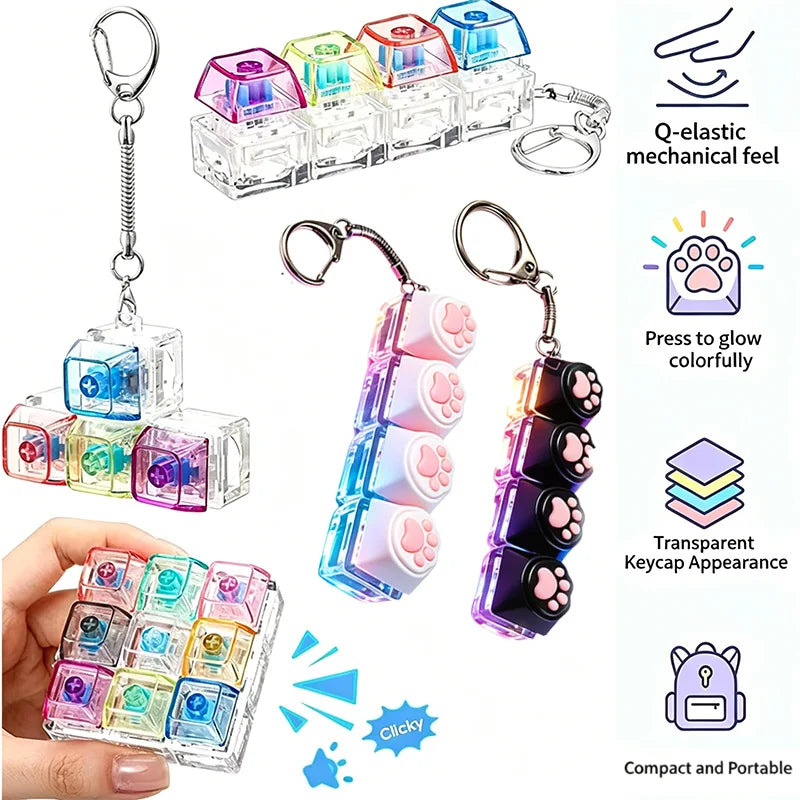 Cat Claw/Gyro Button Decompression Toy Mechanical Keyboard Shaft Tester Luminous Keyboard Keychain for Pressure Release