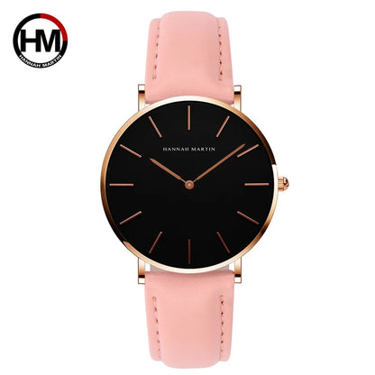 Hannah Martin Hot New Ms Fashion Simple Quartz Movement Watch High Quality Leather Strap Waterproof Lady Watch Relogio Feminino