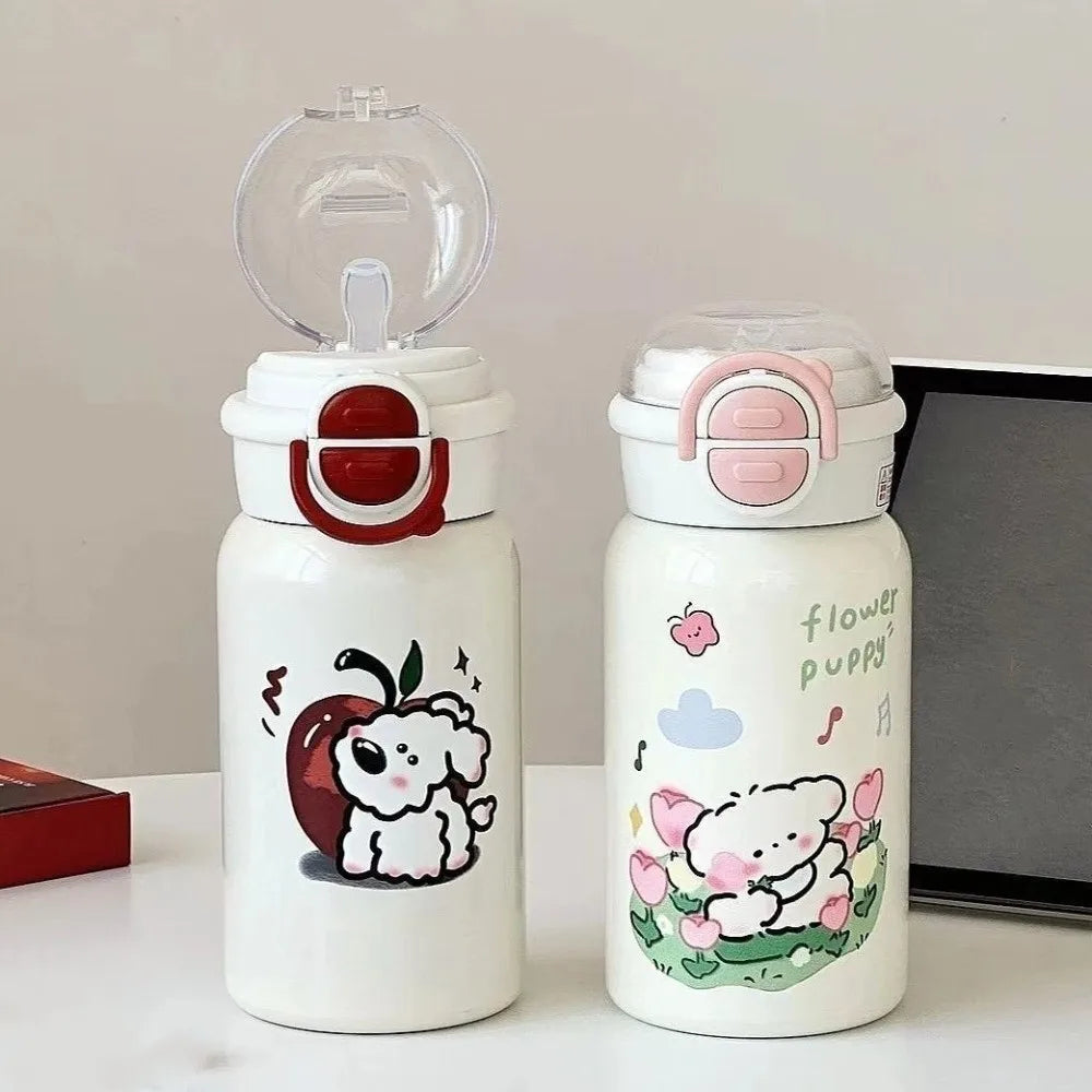 Cute 500ml Double Drinking Water Cup Cartoon Large Capacity Water Bottle with Straw Leak Proof Iced Coffee Cup Gym