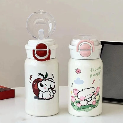Cute 500ml Double Drinking Water Cup Cartoon Large Capacity Water Bottle with Straw Leak Proof Iced Coffee Cup Gym