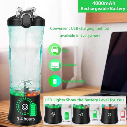 600ml Portable Mini Blender,USB Rechargeable Small Smoothie Blender,Large Capacity Travel Blender Portable Smoothies,Blends Ice