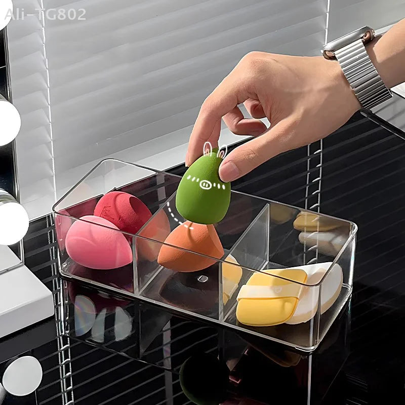 Transparent Makeup Puff Storage Holder Egg Shape Air Cushion Puff Organizer Desktop Makeup Display Box for Beauty Tools
