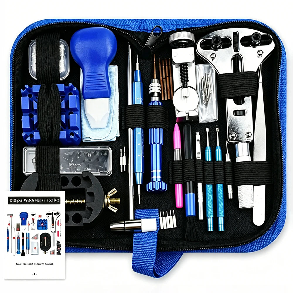 Watch Repair Tool Kit 212-Piece Metal Case Disassembly Battery Replacement Combination Watchmaker's Tool Set Band Adjuster Tools