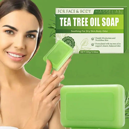 Green Tea Tree Soap, Soap Bar with Tea Tree Oil, Natural Soaps for Body Skin Cleaning,Gentle Exfoliating Bar Soap