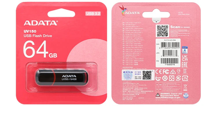 Original ADATA USB 3.2 Flash Drive UV150 32GB 64GB Pendrive Red Black Memory Stick High Quality U Disk for PC Smart TV