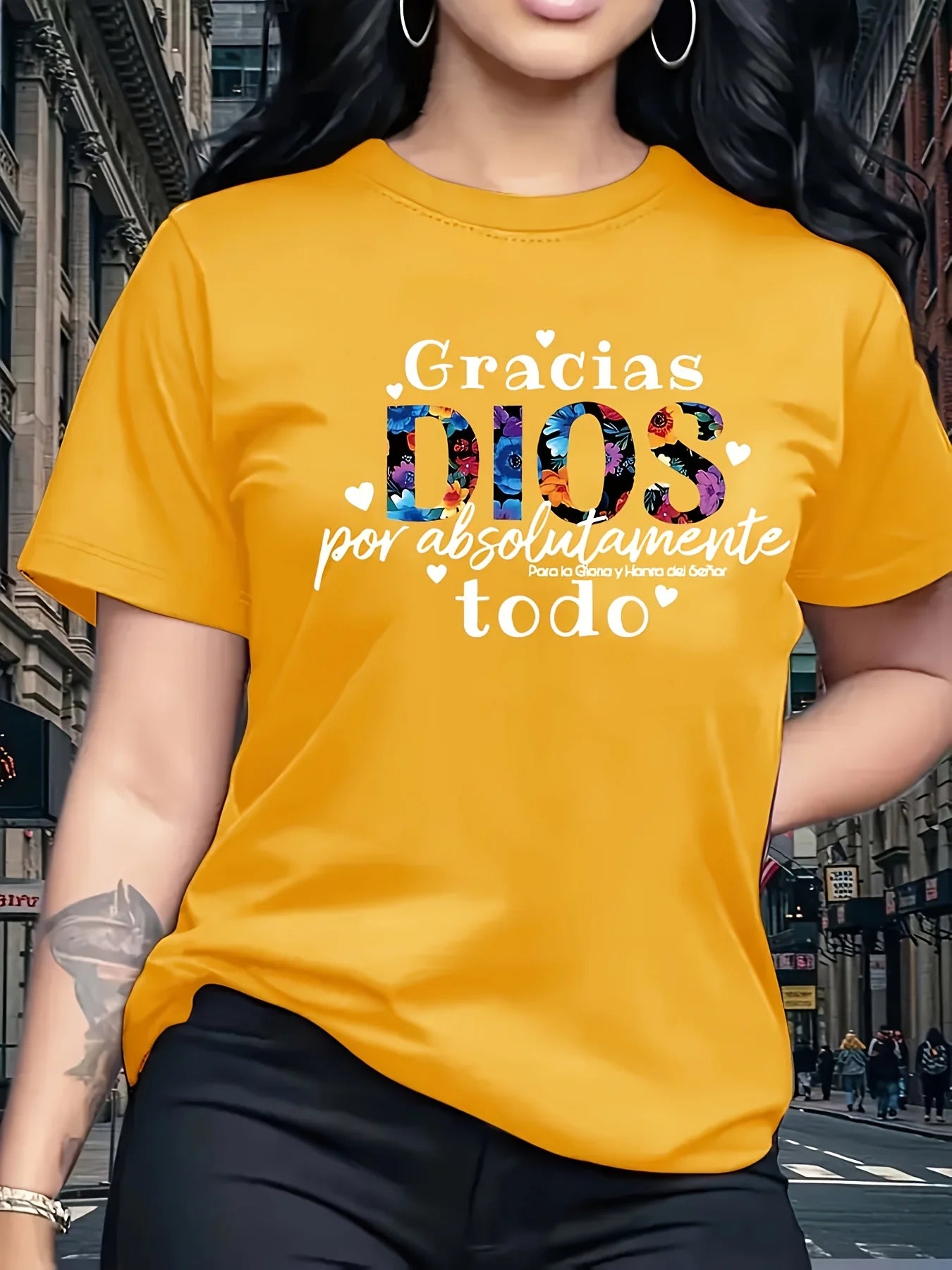 Gracias Dios Women's Tee - Spanish Gratitude Quote Graphic, Faith-Inspired Print for Casual Daily Wear