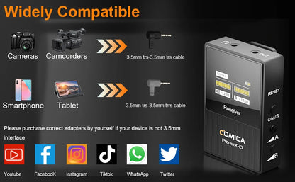 Comica BoomX-D 2.4G Wireless Microphone Dual-channel Lapel Microphone Condenser Lavalier Mic For PC Smartphone Camera Youtube