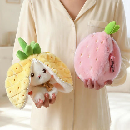 New Cute Fruit Bunny Plush Toy Creative Durian Pineapple Carrot Strawberry Turn Into Rabbit Soft Doll Birthday Christmas Gift