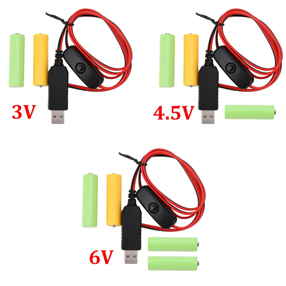 Universal 3/4.5/6V AA LR6 Battery 3V AAA Battery Eliminator USB Power Supply Cable With Switch for Electric Toys LED Lights