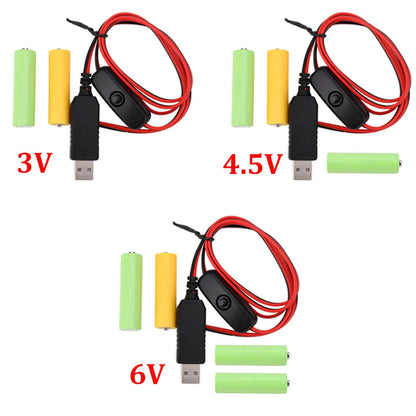 Universal 3/4.5/6V AA LR6 Battery 3V AAA Battery Eliminator USB Power Supply Cable With Switch for Electric Toys LED Lights