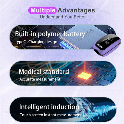AiQUE Rechargeable Digital Finger Pulse Oximeter LED Medical SPO2 PR PI Health Alarm Fingertip Oxygen Saturation Monitor