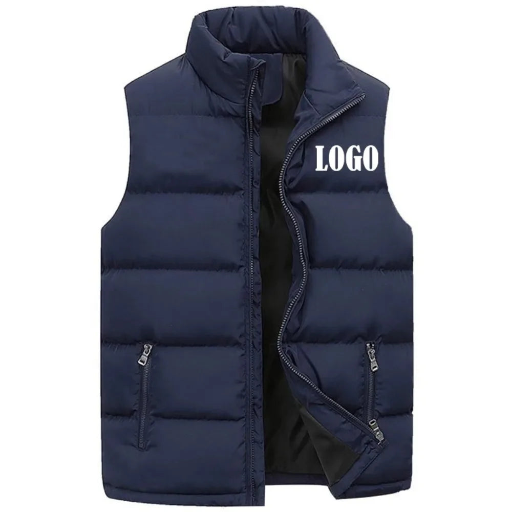 Custom Logo Vest Jacket, Warm Sleeveless Winter Coat with Stand Collar, Windproof Quilted Waistcoat for Autumn Casual Outd