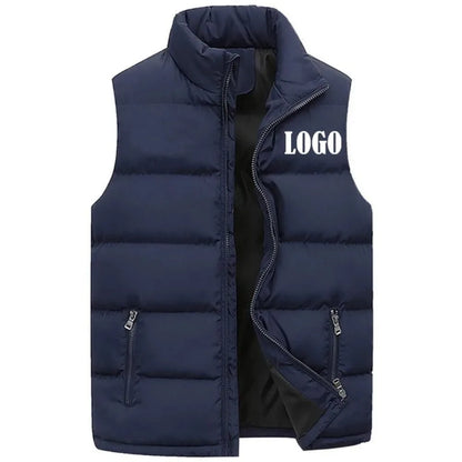 Custom Logo Vest Jacket, Warm Sleeveless Winter Coat with Stand Collar, Windproof Quilted Waistcoat for Autumn Casual Outd
